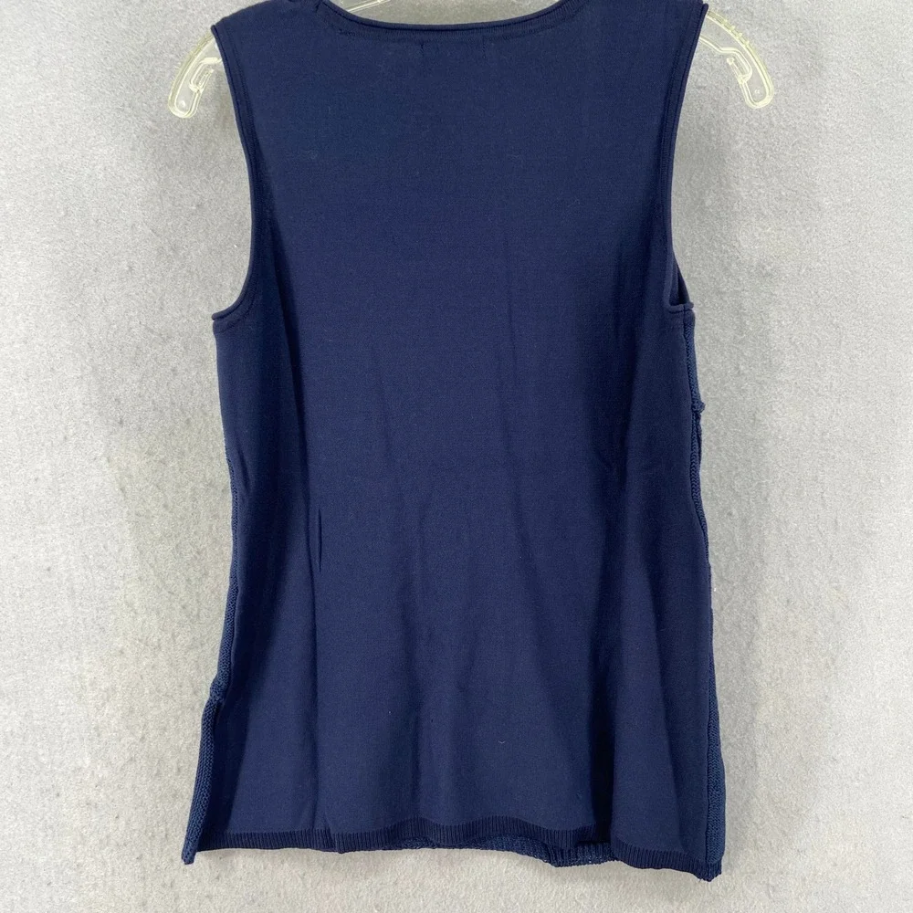 Nina Leonard Shirt Womens Sz M Blue Sleeveless Knit Tank Top Casual Patchwork - Picture 9 of 10